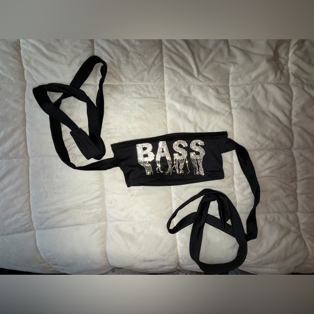 ‘BASS’ Rhinestone Wrap Crop Top